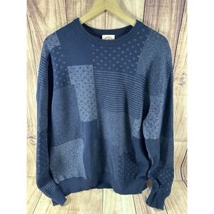 Brooks Brothers Men XL Sweater Red Fleece Knit Pullover Navy Blue Patchwork Crew